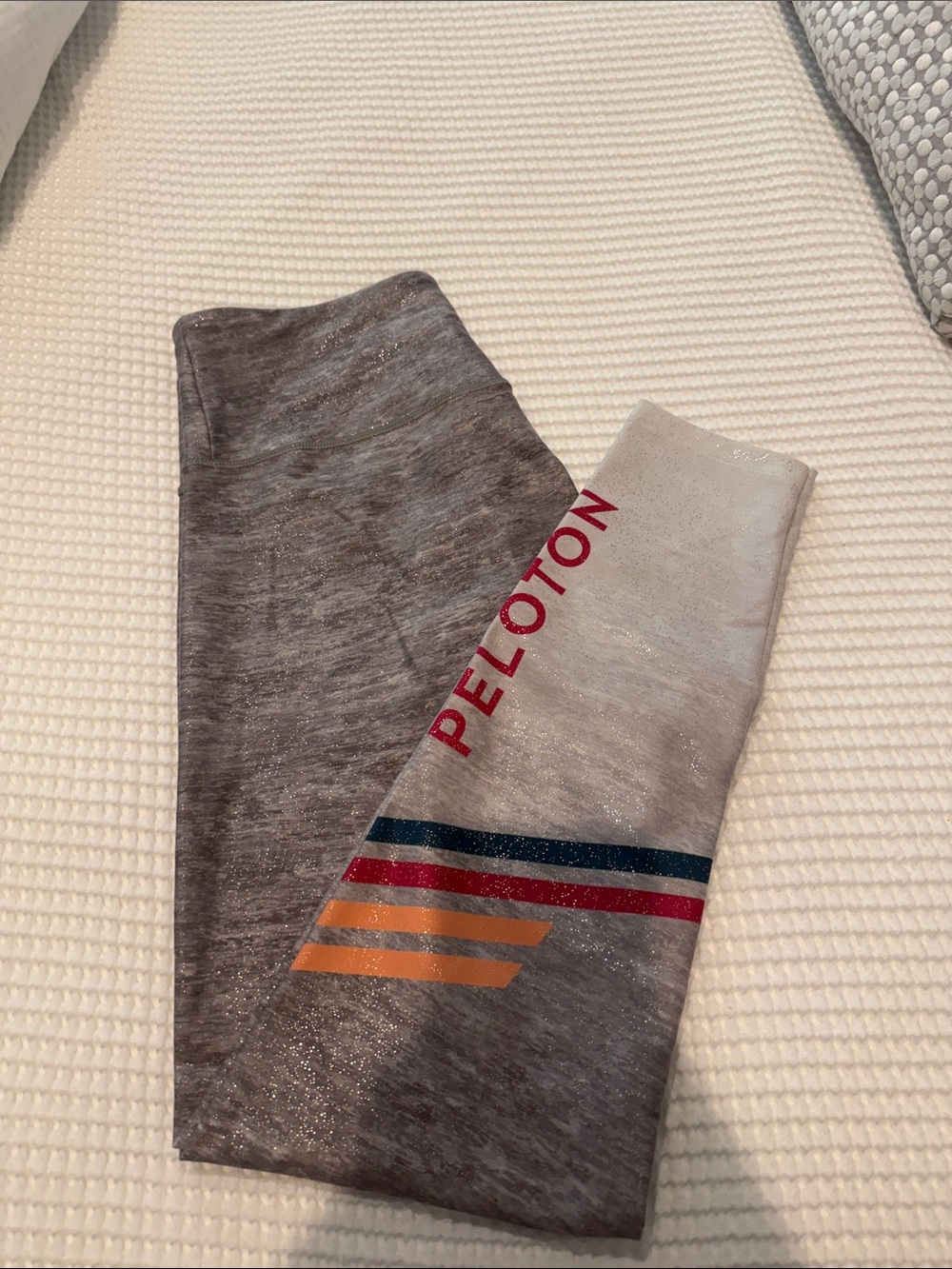Peloton Gray & Cream Active Leggings with Stripe Detail